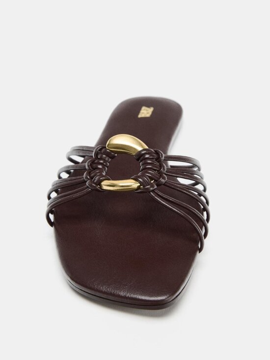 Zara Shoes - Zara Brown Flat Sandals with Metallic Trim Size 6.5